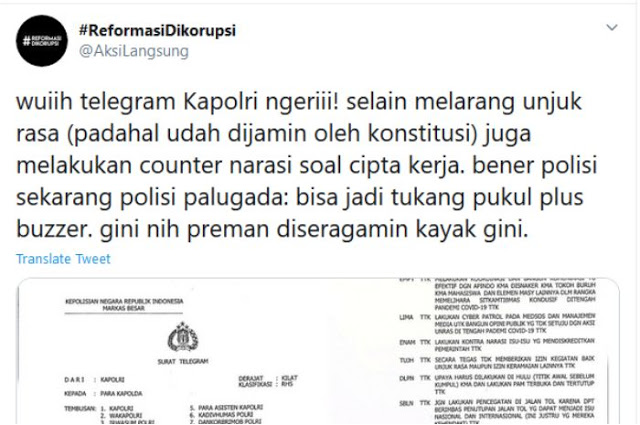 YLBHI Kritik Keras Telegram Kapolri Soal Larangan Demo Tolak Omnibus Law