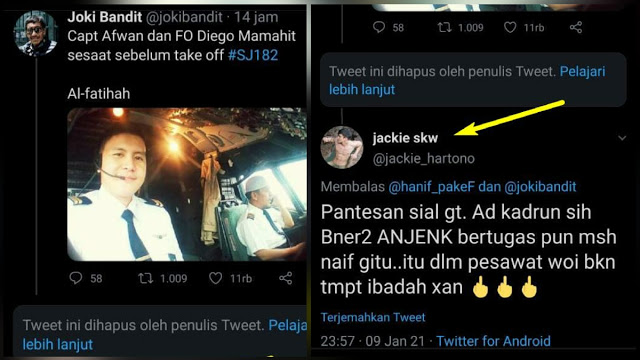 Keterlaluan! Gara-gara Pilot Sriwijaya Air Berpeci Putih, Capt Afwan Diumpat Kadrun